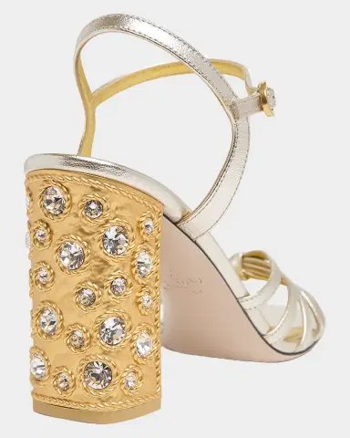Valentino Garavani 90mm Valenti Embellished-Heel Metallic Leather Sandals | Thumbnail 3 Valentino Garavani 90mm Valenti Embellished-Heel Metallic Leather Sandals | Thumbnail 3