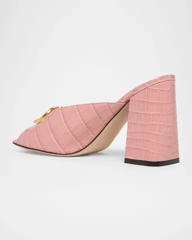Valentino Garavani 95mm VLogo Signature Croc-Embossed Leather Mules | Thumbnail 2 Valentino Garavani 95mm VLogo Signature Croc-Embossed Leather Mules | Thumbnail 2