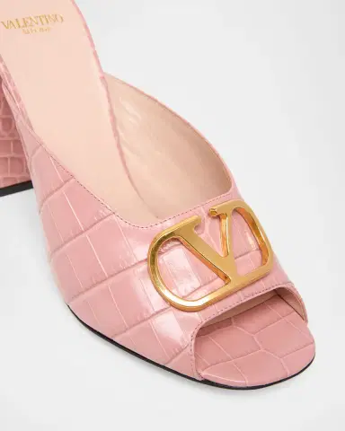 Valentino Garavani 95mm VLogo Signature Croc-Embossed Leather Mules | Thumbnail 3 Valentino Garavani 95mm VLogo Signature Croc-Embossed Leather Mules | Thumbnail 3