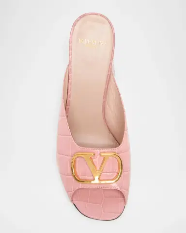 Valentino Garavani 95mm VLogo Signature Croc-Embossed Leather Mules | Thumbnail 4 Valentino Garavani 95mm VLogo Signature Croc-Embossed Leather Mules | Thumbnail 4