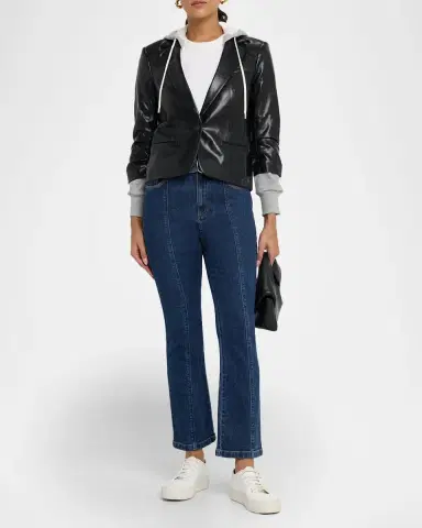 Cinq a Sept Hooded Vegan Leather Combo Blazer | Thumbnail 2 Cinq a Sept Hooded Vegan Leather Combo Blazer | Thumbnail 2