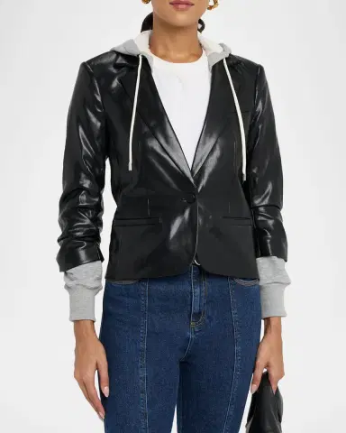 Cinq a Sept Hooded Vegan Leather Combo Blazer | Thumbnail 4 Cinq a Sept Hooded Vegan Leather Combo Blazer | Thumbnail 4