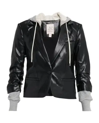 Cinq a Sept Hooded Vegan Leather Combo Blazer | Thumbnail 1 Cinq a Sept Hooded Vegan Leather Combo Blazer | Thumbnail 1