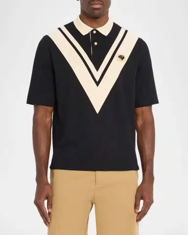 Valentino Garavani Men's Inlaid V Cotton Polo Shirt with Panther Patch | Thumbnail 4 Valentino Garavani Men's Inlaid V Cotton Polo Shirt with Panther Patch | Thumbnail 4
