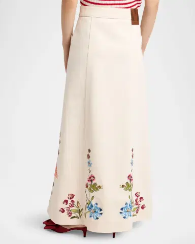 Valentino Garavani Floral Embroidered Denim Button-Front Maxi Skirt | Thumbnail 3 Valentino Garavani Floral Embroidered Denim Button-Front Maxi Skirt | Thumbnail 3