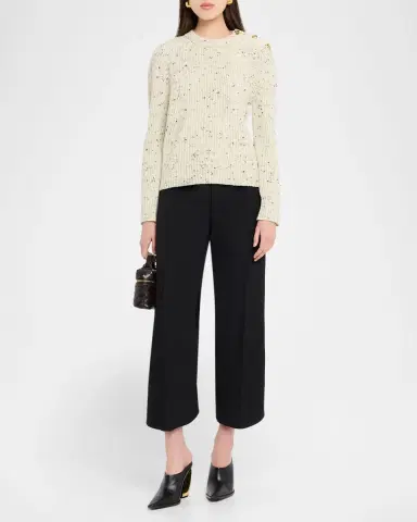 Bottega Veneta Button-Shoulder Speckled Rib Crewneck Sweater | Thumbnail 2 Bottega Veneta Button-Shoulder Speckled Rib Crewneck Sweater | Thumbnail 2