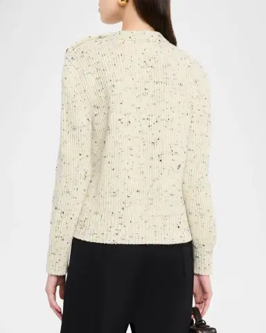 Bottega Veneta Button-Shoulder Speckled Rib Crewneck Sweater | Thumbnail 3 Bottega Veneta Button-Shoulder Speckled Rib Crewneck Sweater | Thumbnail 3