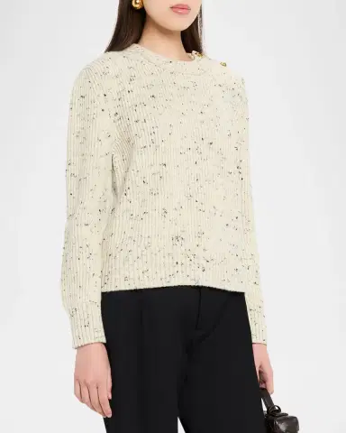 Bottega Veneta Button-Shoulder Speckled Rib Crewneck Sweater | Thumbnail 4 Bottega Veneta Button-Shoulder Speckled Rib Crewneck Sweater | Thumbnail 4