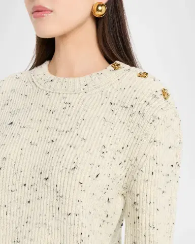 Bottega Veneta Button-Shoulder Speckled Rib Crewneck Sweater | Thumbnail 5 Bottega Veneta Button-Shoulder Speckled Rib Crewneck Sweater | Thumbnail 5