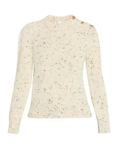 Bottega Veneta Button-Shoulder Speckled Rib Crewneck Sweater | Thumbnail 1 Bottega Veneta Button-Shoulder Speckled Rib Crewneck Sweater | Thumbnail 1