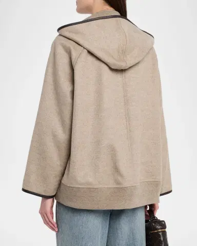 Bottega Veneta Leather-Trim Brushed Wool Hooded Jacket | Thumbnail 3 Bottega Veneta Leather-Trim Brushed Wool Hooded Jacket | Thumbnail 3