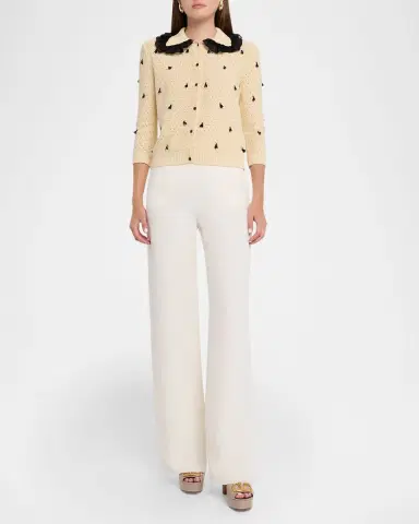 Valentino Garavani Pointelle Micro Tassel Ruffled Cardigan | Thumbnail 2 Valentino Garavani Pointelle Micro Tassel Ruffled Cardigan | Thumbnail 2