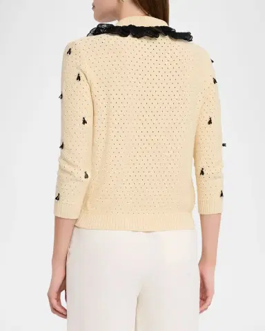 Valentino Garavani Pointelle Micro Tassel Ruffled Cardigan | Thumbnail 3 Valentino Garavani Pointelle Micro Tassel Ruffled Cardigan | Thumbnail 3