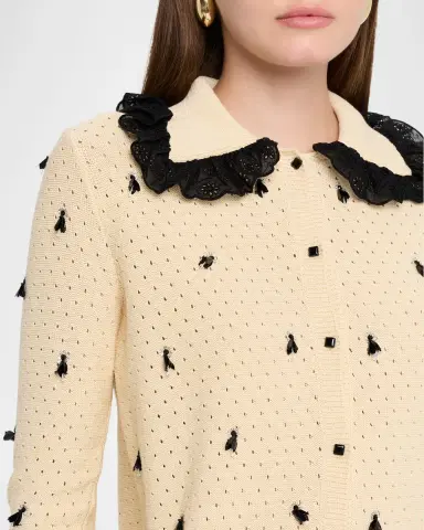 Valentino Garavani Pointelle Micro Tassel Ruffled Cardigan | Thumbnail 5 Valentino Garavani Pointelle Micro Tassel Ruffled Cardigan | Thumbnail 5