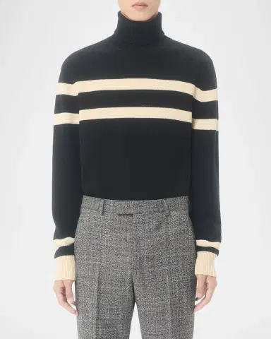Valentino Garavani Men's Wool High-Neck Stripe Turtleneck Sweater with Vlogo Embroidery | Thumbnail 4 Valentino Garavani Men's Wool High-Neck Stripe Turtleneck Sweater with Vlogo Embroidery | Thumbnail 4