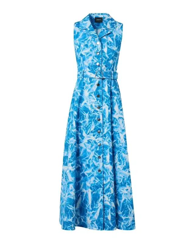Whitecaps Print Denim Belted Midi Shirtdress Whitecaps Print Denim Belted Midi Shirtdress
