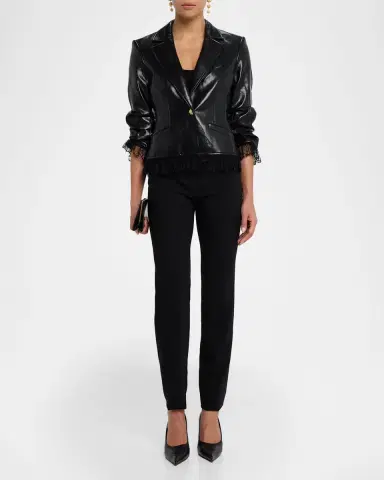 Cinq a Sept Lace-Trim Vegan Leather Blazer | Thumbnail 2 Cinq a Sept Lace-Trim Vegan Leather Blazer | Thumbnail 2