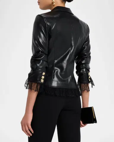 Cinq a Sept Lace-Trim Vegan Leather Blazer | Thumbnail 3 Cinq a Sept Lace-Trim Vegan Leather Blazer | Thumbnail 3