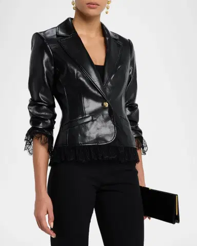 Cinq a Sept Lace-Trim Vegan Leather Blazer | Thumbnail 4 Cinq a Sept Lace-Trim Vegan Leather Blazer | Thumbnail 4