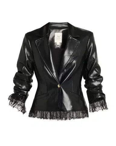 Cinq a Sept Lace-Trim Vegan Leather Blazer | Thumbnail 1 Cinq a Sept Lace-Trim Vegan Leather Blazer | Thumbnail 1