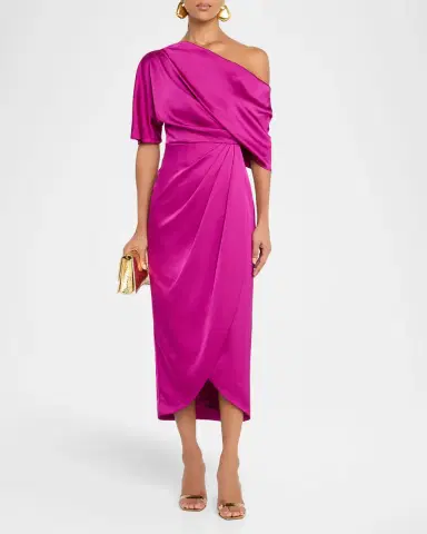 Theia Rayna Draped One-Shoulder High-Low Gown | Thumbnail 2 Theia Rayna Draped One-Shoulder High-Low Gown | Thumbnail 2