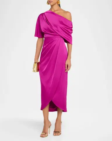 Theia Rayna Draped One-Shoulder High-Low Gown | Thumbnail 4 Theia Rayna Draped One-Shoulder High-Low Gown | Thumbnail 4