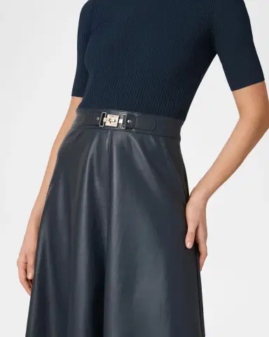 Shoshanna Angela Rib Knit & Faux Leather Midi Dress | Thumbnail 3 Shoshanna Angela Rib Knit & Faux Leather Midi Dress | Thumbnail 3