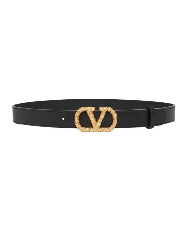 Valentino Garavani VLogo Signature Crystal-Embellished Leather Belt, 30mm | Thumbnail 1 Valentino Garavani VLogo Signature Crystal-Embellished Leather Belt, 30mm | Thumbnail 1