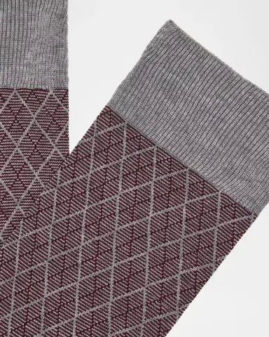 Pantherella Men 's Kingsley Diamond Check Jacquard Calf-Length Socks | Thumbnail 2 Pantherella Men 's Kingsley Diamond Check Jacquard Calf-Length Socks | Thumbnail 2
