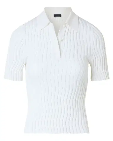Akris Zigzag Rib Knit Short-Sleeve Polo Sweater | Thumbnail 1 Akris Zigzag Rib Knit Short-Sleeve Polo Sweater | Thumbnail 1