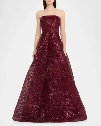 Naeem Khan Strapless Metallic Raffia Embroidered Ball Gown | Thumbnail 2 Naeem Khan Strapless Metallic Raffia Embroidered Ball Gown | Thumbnail 2