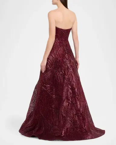 Naeem Khan Strapless Metallic Raffia Embroidered Ball Gown | Thumbnail 3 Naeem Khan Strapless Metallic Raffia Embroidered Ball Gown | Thumbnail 3