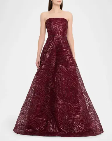 Naeem Khan Strapless Metallic Raffia Embroidered Ball Gown | Thumbnail 4 Naeem Khan Strapless Metallic Raffia Embroidered Ball Gown | Thumbnail 4