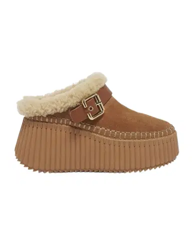 Chloé Nama Suede Shearling-Lined Platform Clogs | Thumbnail 1 Chloé Nama Suede Shearling-Lined Platform Clogs | Thumbnail 1