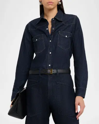 Nili Lotan Travis Denim Western Shirt | Thumbnail 4 Nili Lotan Travis Denim Western Shirt | Thumbnail 4