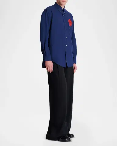 Balmain Men's Oxford Cotton College Emblem Button-Down Shirt | Thumbnail 2 Balmain Men's Oxford Cotton College Emblem Button-Down Shirt | Thumbnail 2