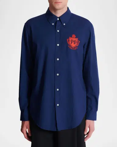 Balmain Men's Oxford Cotton College Emblem Button-Down Shirt | Thumbnail 4 Balmain Men's Oxford Cotton College Emblem Button-Down Shirt | Thumbnail 4