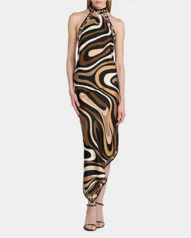 Pucci Marmo-Print Silk Twill Foulard Midi Halter Dress | Thumbnail 3 Pucci Marmo-Print Silk Twill Foulard Midi Halter Dress | Thumbnail 3