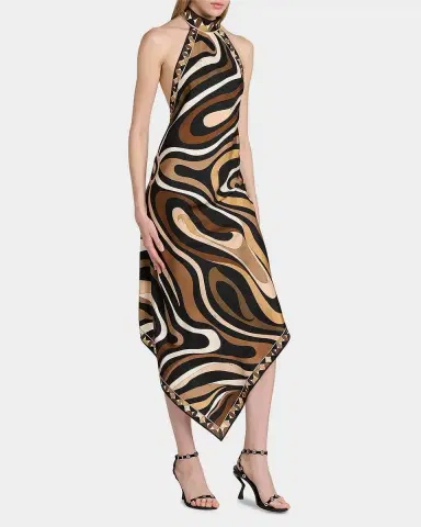 Pucci Marmo-Print Silk Twill Foulard Midi Halter Dress | Thumbnail 4 Pucci Marmo-Print Silk Twill Foulard Midi Halter Dress | Thumbnail 4