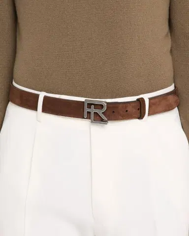 Ralph Lauren Purple Label Men's RL-Buckle Calf-Suede Belt | Thumbnail 2 Ralph Lauren Purple Label Men's RL-Buckle Calf-Suede Belt | Thumbnail 2