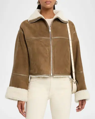 Yves Salomon Suede Merino Lambskin Cropped Jacket | Thumbnail 4 Yves Salomon Suede Merino Lambskin Cropped Jacket | Thumbnail 4