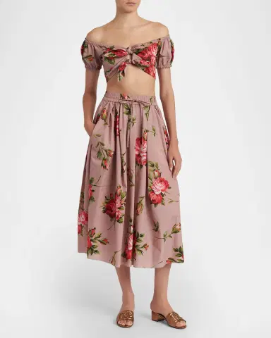 Dolce & Gabbana Rose-Print Cotton Circle Midi Skirt | Thumbnail 2 Dolce & Gabbana Rose-Print Cotton Circle Midi Skirt | Thumbnail 2