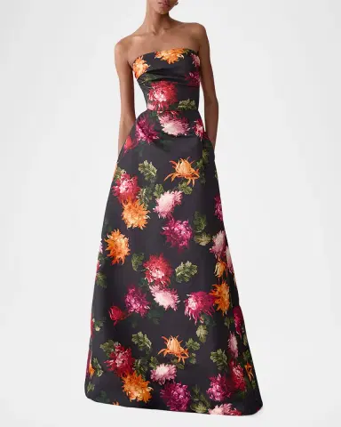 Carolina Herrera Floral-Print Strapless A-Line Gown | Thumbnail 4 Carolina Herrera Floral-Print Strapless A-Line Gown | Thumbnail 4