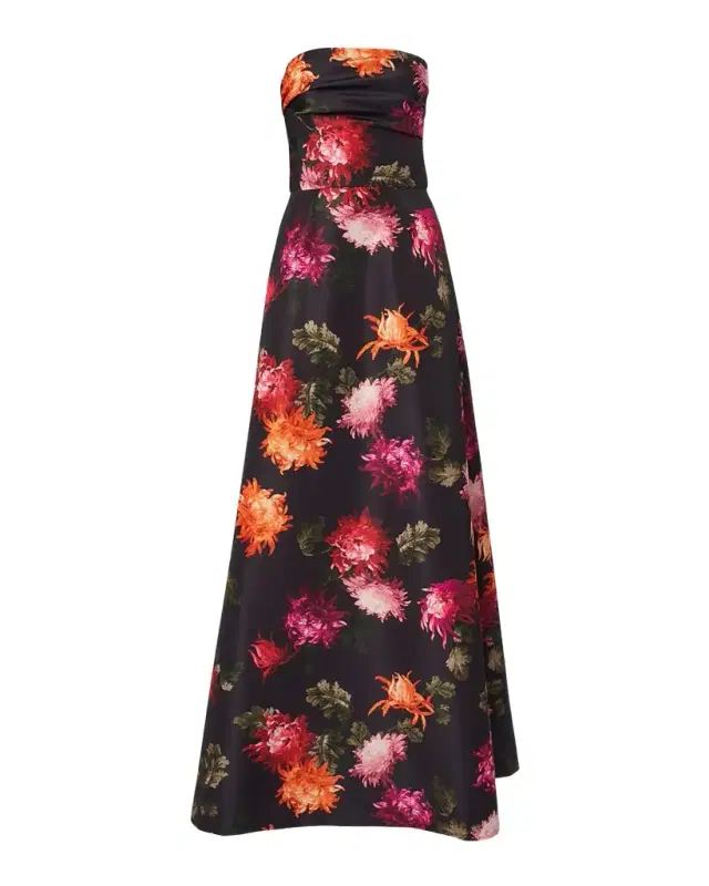 Floral-Print Strapless A-Line Gown Floral-Print Strapless A-Line Gown