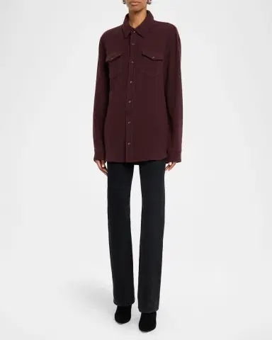 God 's True Cashmere Claret Solid Cashmere Button-Down Shirt | Thumbnail 2 God 's True Cashmere Claret Solid Cashmere Button-Down Shirt | Thumbnail 2