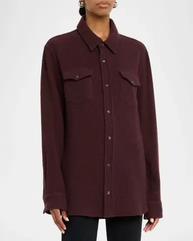 God 's True Cashmere Claret Solid Cashmere Button-Down Shirt | Thumbnail 4 God 's True Cashmere Claret Solid Cashmere Button-Down Shirt | Thumbnail 4