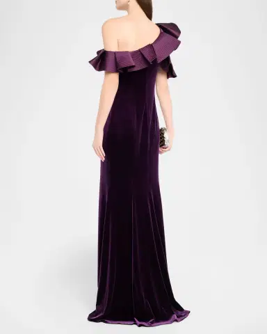 Rickie Freeman for Teri Jon One-Shoulder Ruffle Velvet Gown | Thumbnail 3 Rickie Freeman for Teri Jon One-Shoulder Ruffle Velvet Gown | Thumbnail 3