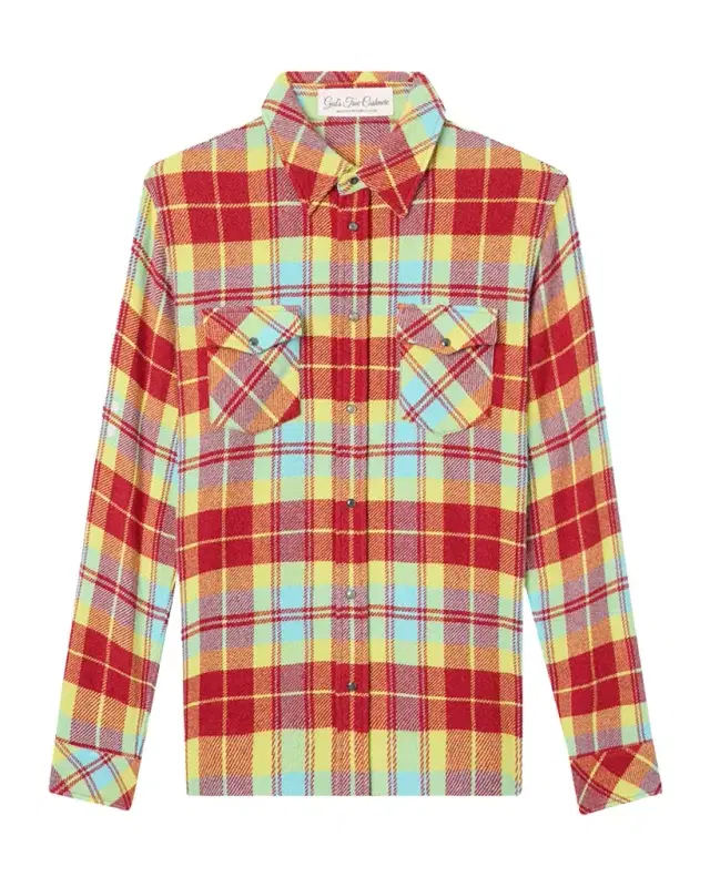 Men 's Cashmere Tartan Two-Pocket Button-Down Shirt Men 's Cashmere Tartan Two-Pocket Button-Down Shirt