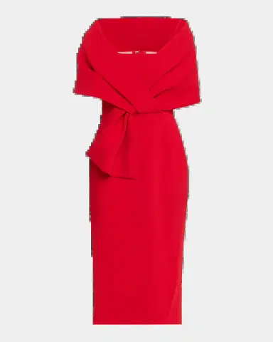 Badgley Mischka Square-Neck Pleated Wrap Midi Dress | Thumbnail 5 Badgley Mischka Square-Neck Pleated Wrap Midi Dress | Thumbnail 5
