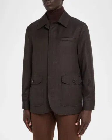 Brioni Men's Super 180 's Wool Herringbone Chore Jacket | Thumbnail 4 Brioni Men's Super 180 's Wool Herringbone Chore Jacket | Thumbnail 4